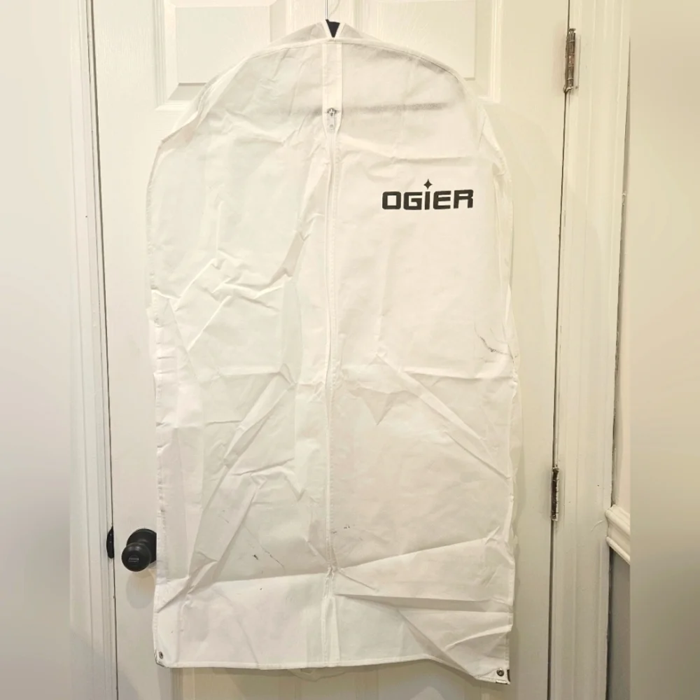 2 Ogier garment bags/suit carrier silver and white